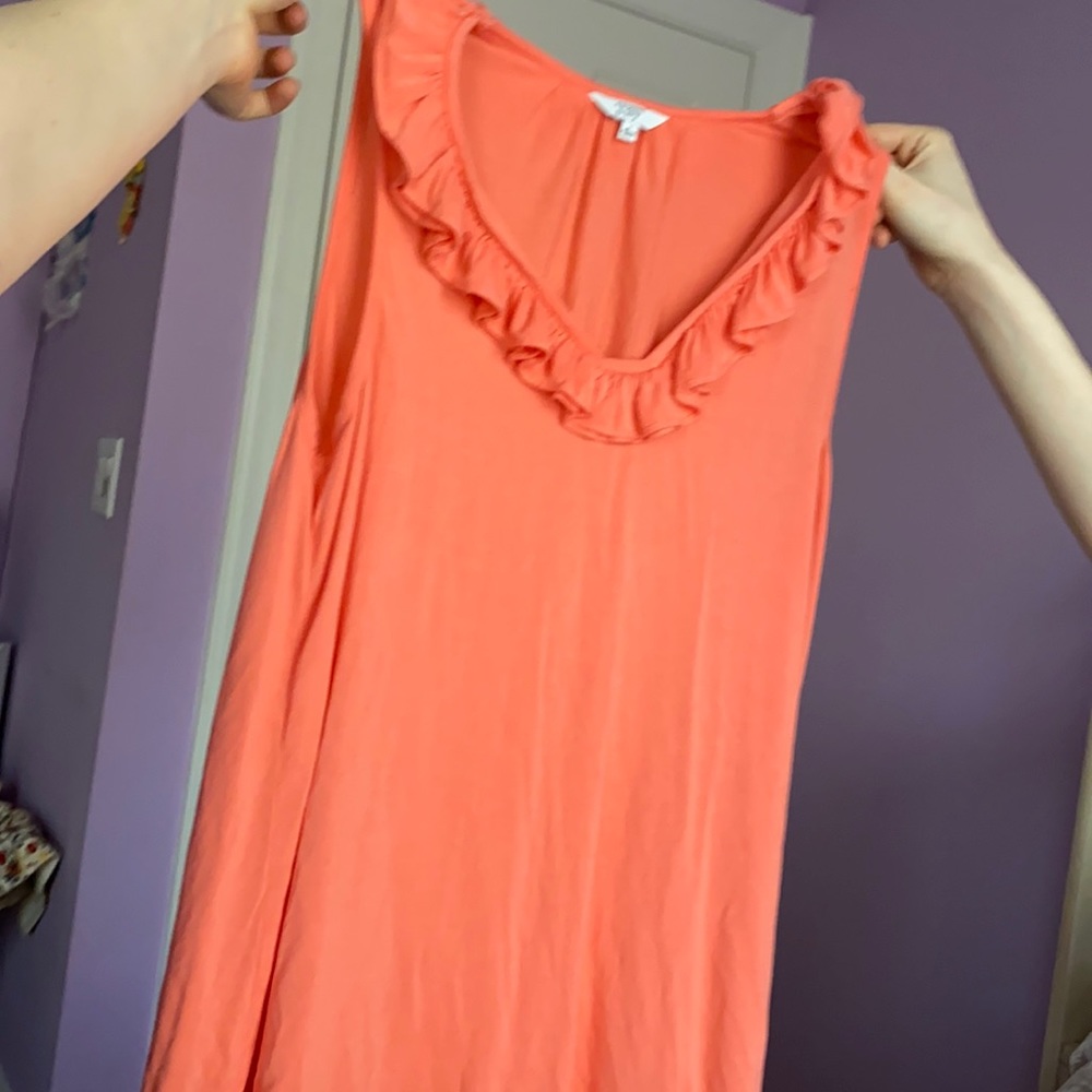 Salmon ruffled tank top